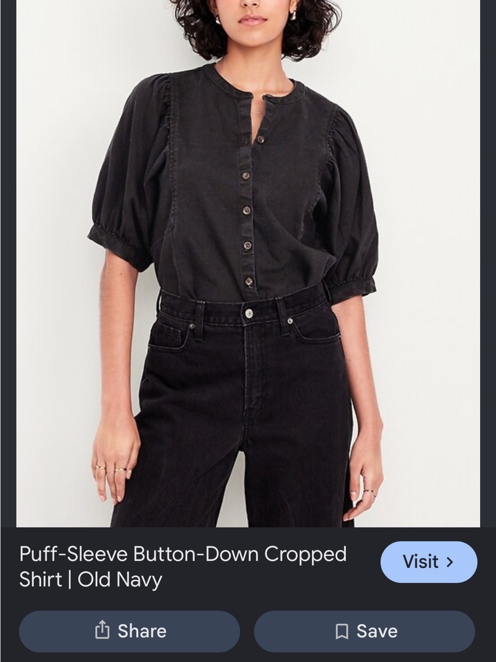 Old Navy Black Denim Puff-Sleeve Button-Down Top